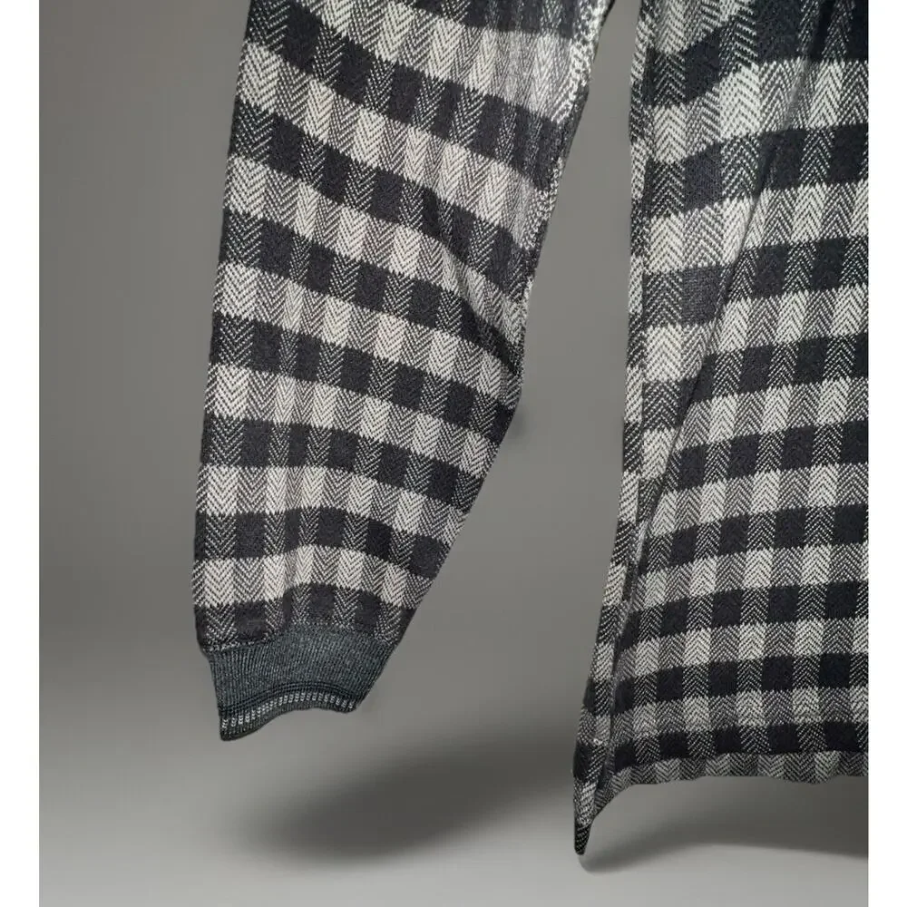 Knightsbridge Black Gray Plaid Knit Longsleeve Polo Shirt Mens M Contrast Trim - Picture 9 of 10